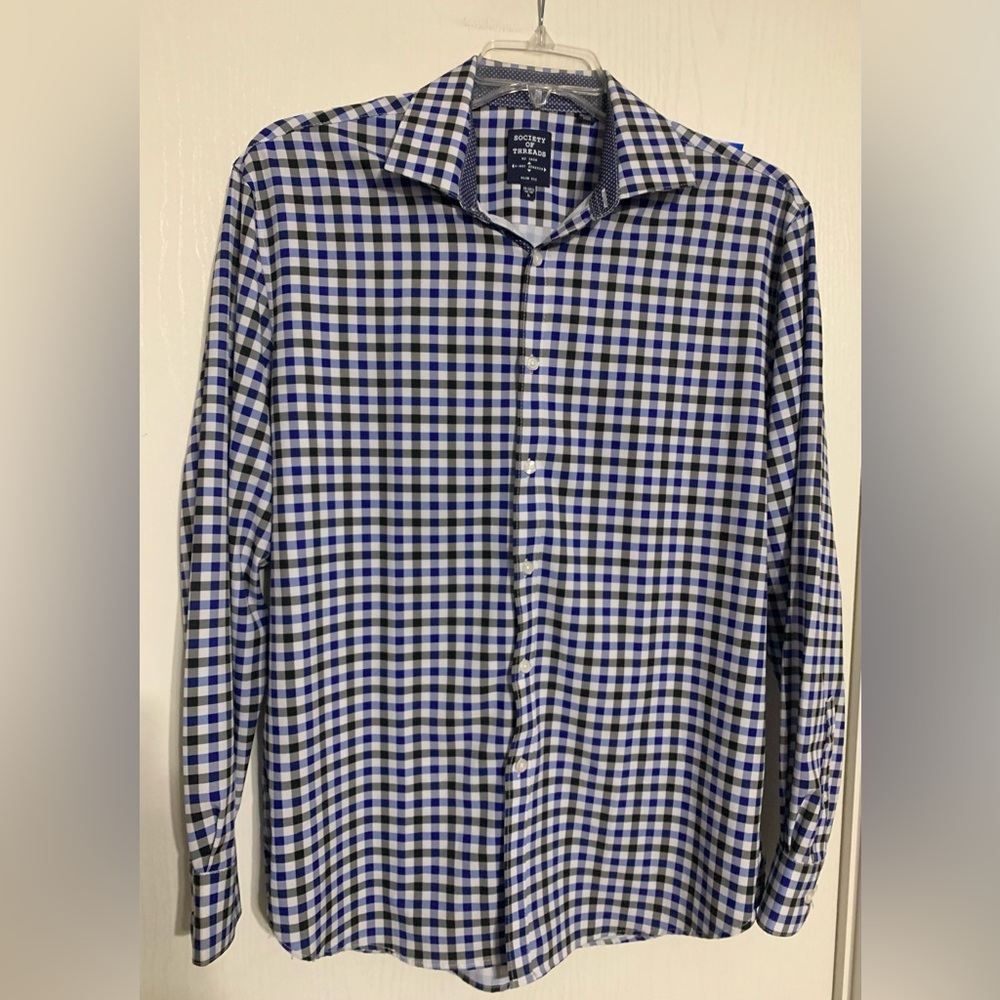 Society Of Threads Navy and White Plaid Button Down Shirt